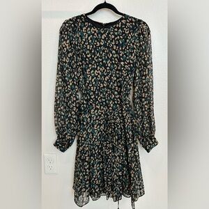 Tommy Hilfiger Black, Tan & Teal Leopard Print Long Sleeve Dress